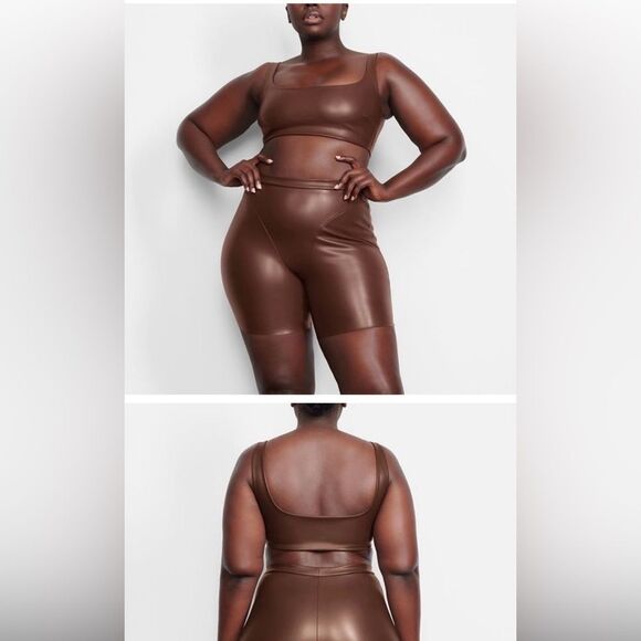 Skims Faux Leather Stretch Bralette‎ in Cocoa Size 4 X - Picture 6 of 12